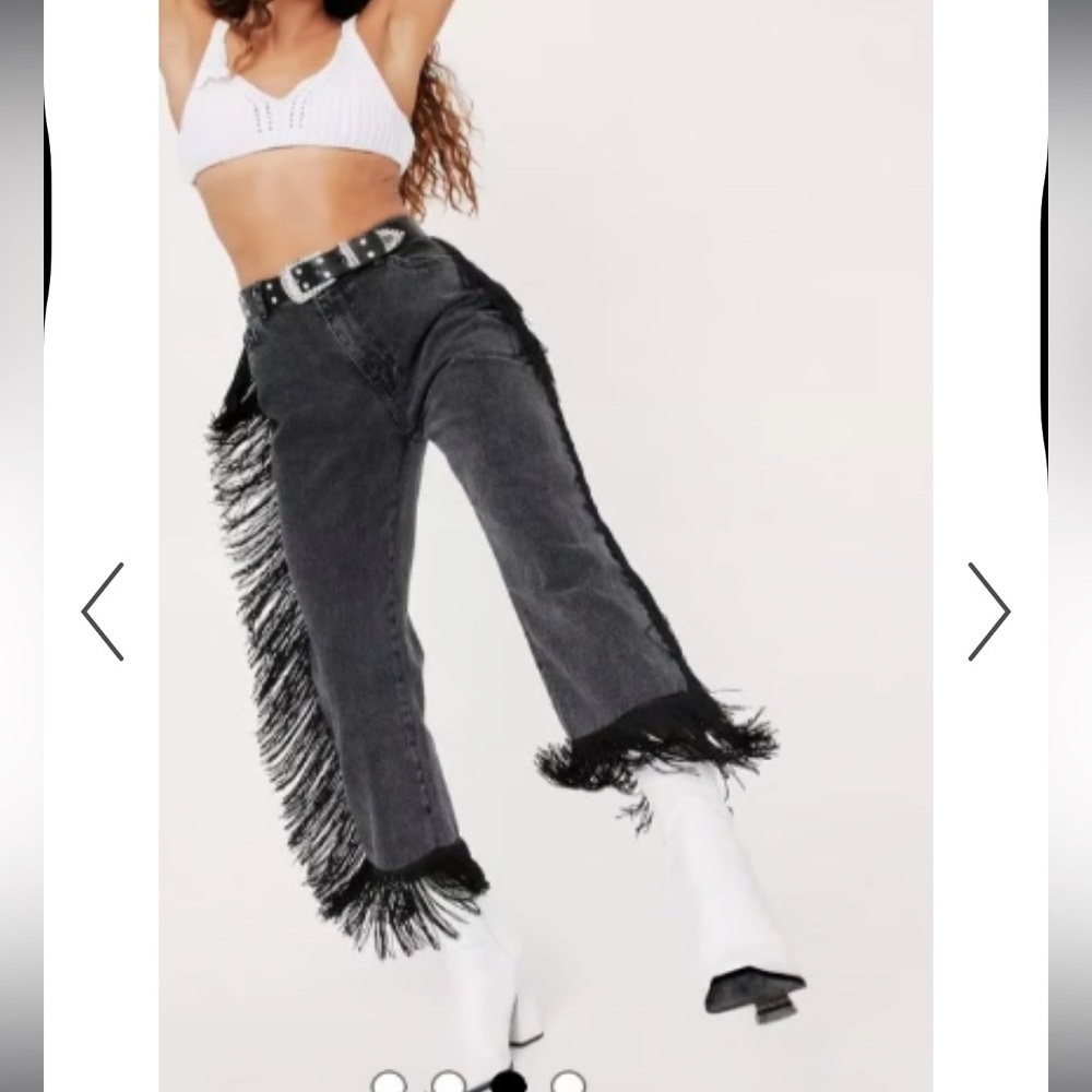 Nasty Gal Mineral Wash High Waisted Fringe Western Jeans
